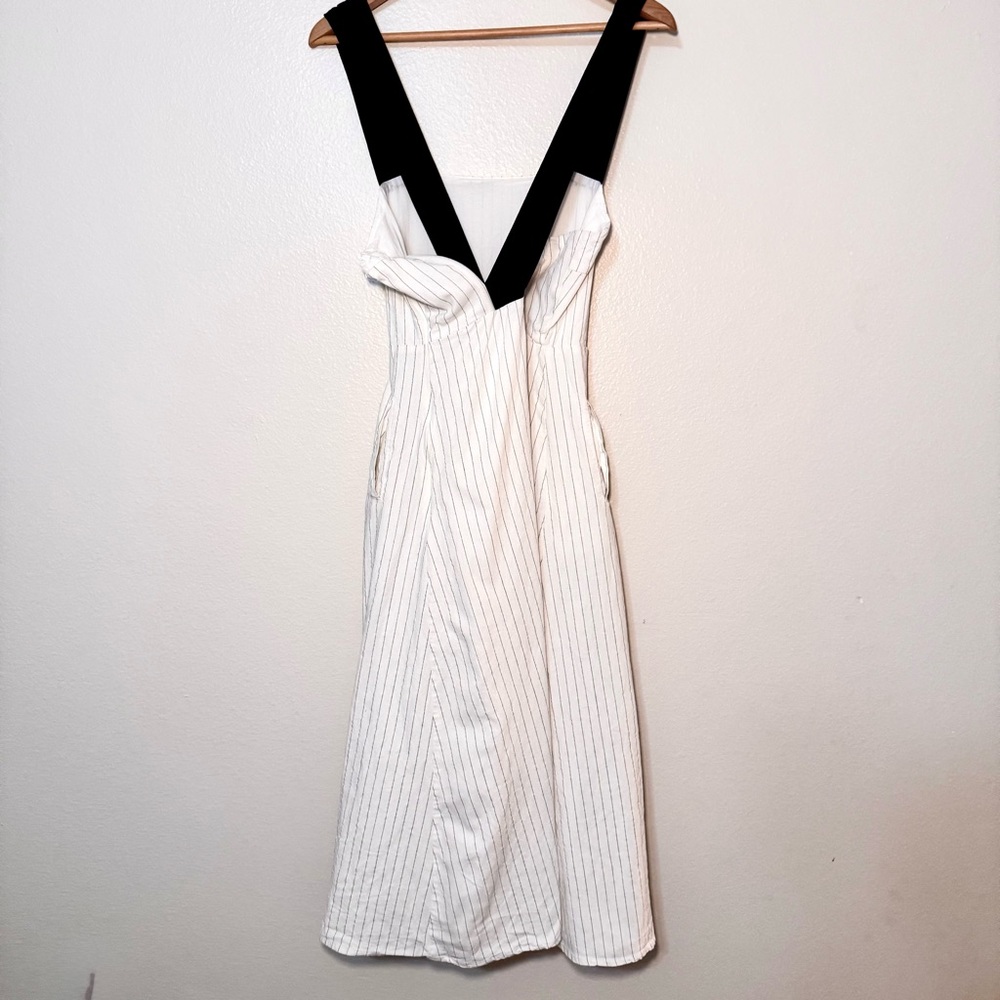 Luxmii Gessato Linen Midi Dress M Pinstripe Black Strap Resort A Line - Picture 5 of 10